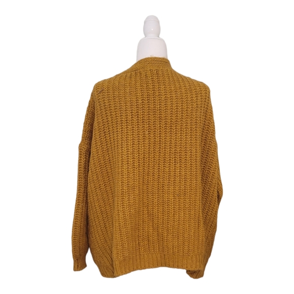 Chunky Knit Womens Mustard Yellow Cardigan Sweater Wool Alpaca Blend - Picture 3 of 9